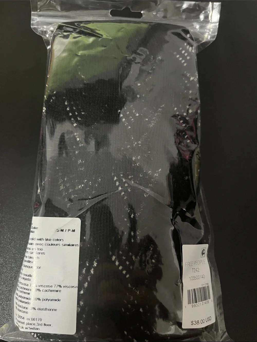 1533. FREE PEOPLE Cashmere blend tights in Black Sz S/M NWT $38